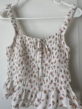 Floral Short Doll Top in White with Bow and Soft Ruffles Size S